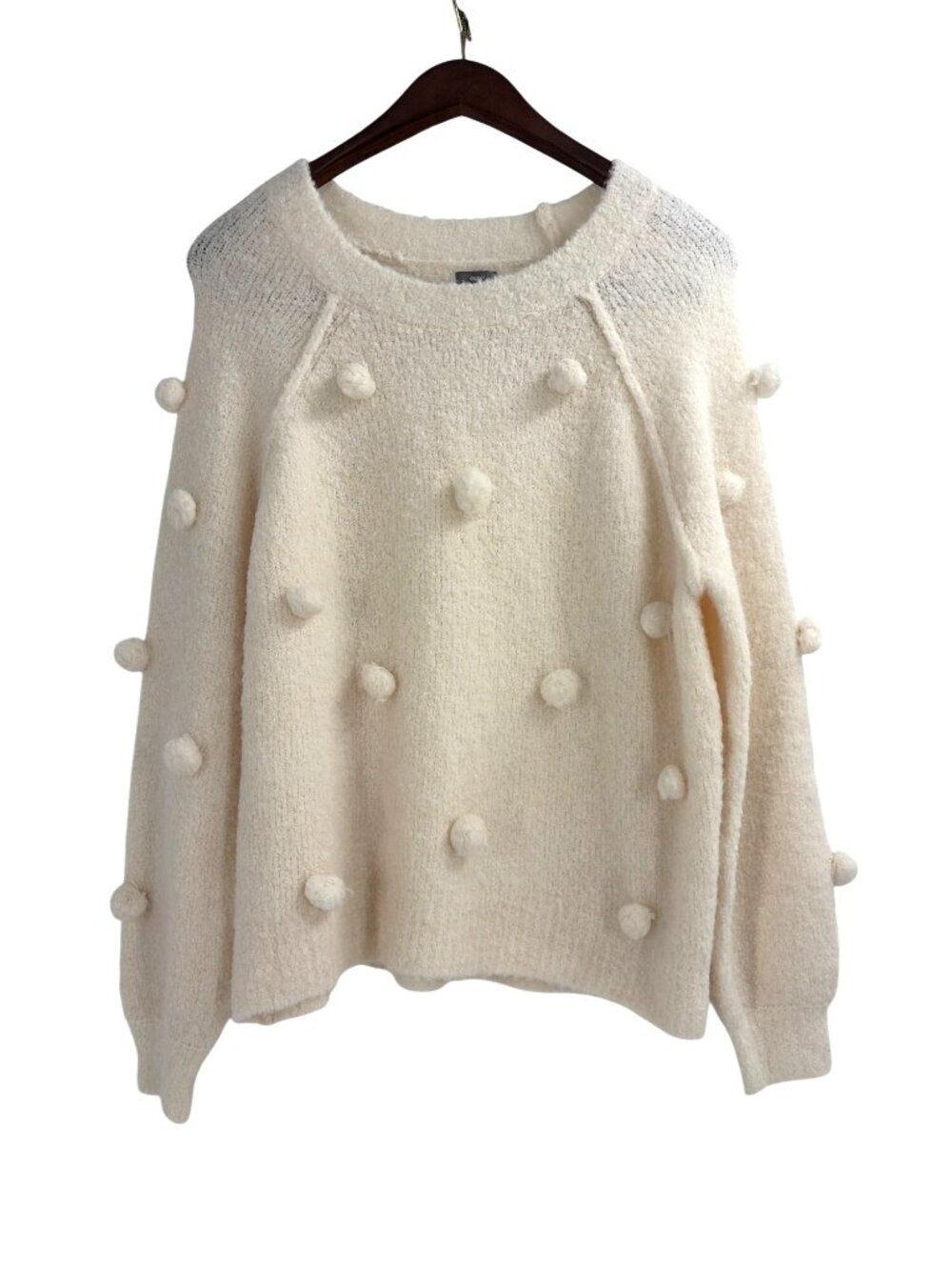 Aerie Pom Pom Cream Oversize Sweater Womens Small Boucle Cozy Raglan Sleeve